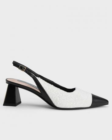 Slingback pumps met tweed neus