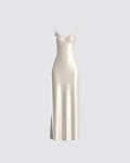 Пазарувайте Dupes of White Mui Mui Slip Dress на Сидни Суини от Кан