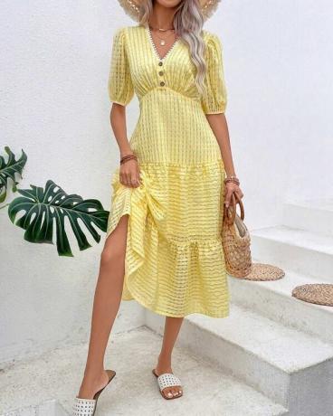 SHEIN VCAY Kostkované šaty s volánkovým lemem s nabíraným rukávem