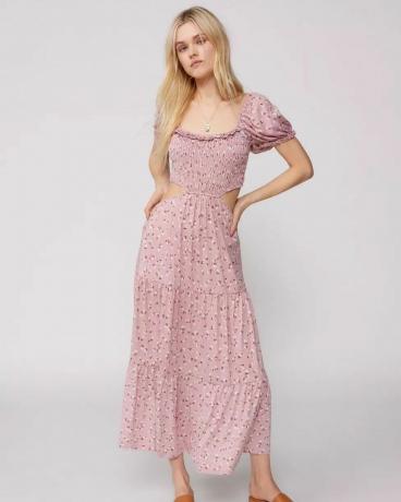 Jane Puff Sleeve Floral Midi-kjole