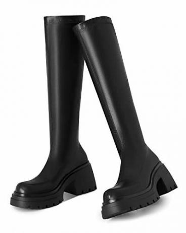VIMISAOI Γυναικείες μπότες πλατφόρμας χοντροκομμένες, μοδάτες μπότες με στρογγυλά δάχτυλα Goth ψηλές μπότες στο γόνατο Μπότες στη μέση της γάμπας
