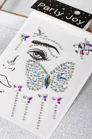 Make-up-Schmuck für Gesicht, zum Aufkleben, Edelsteine, einzelne Edelsteine, Star Crazy, limitierte Auflage, Fantasiemacher, Festival, Auge, Körper, Strasssteine, temporäre Tattoos (Schmetterlinge und Blumen)