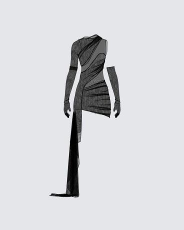 Czarna mini sukienka i rękawiczki Serena