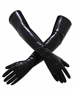Latex gummi svarta långa handskar 