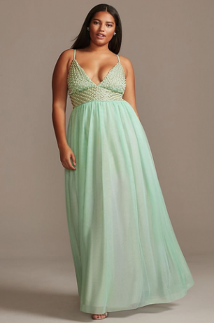 Perle og perle udsmykket plus size chiffon kjole